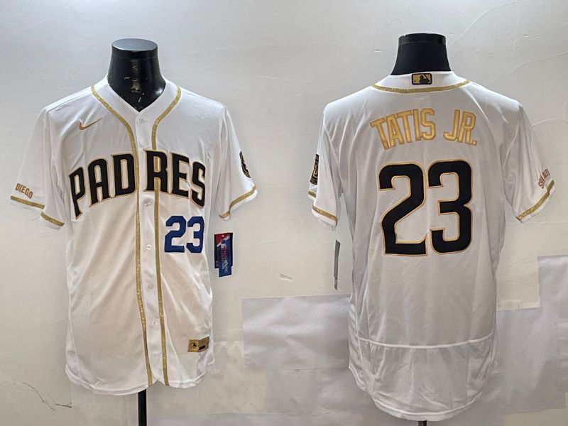 Men San Diego Padres #23 Tatis jr White Gold Elite 2025 Nike MLB Jersey style 4->san diego padres->MLB Jersey